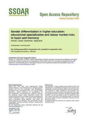 Gender differentiation in higher education: educational specialization and labour market risks in Spain and Germany