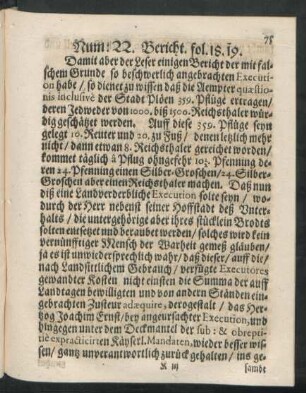 Num: 22. Bericht. fol. 18. 19.