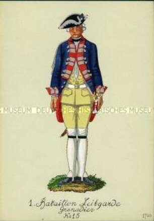 Uniformdarstellung, Grenadier des Infanterie-Regiments (König) No. 15, Preußen, 1740.