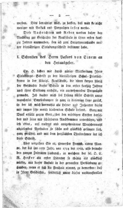I. Schreiben des Herrn Pastors von Einem an den Herausgeber