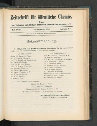 Heft XVIII. 30. September 1909. Jahrgang XV.