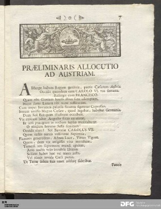 Præliminaris Allocutio Ad Austriam.