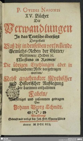P. Ovidii Nasonis XV. Bücher der Verwandlungen