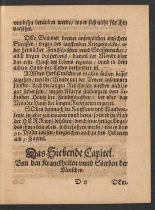 Das Siebende Capitel. Von den Kranckheiten unnd Sterben der Menschen.