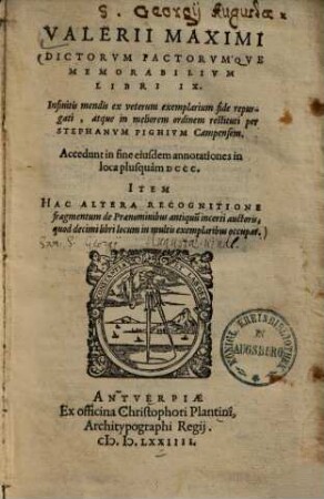 Valerii Maximi Dictorvm Factorvmqve Memorabilivm Libri IX.