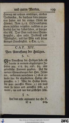 Cap. XIV. Von Anrufung der Heiligen.