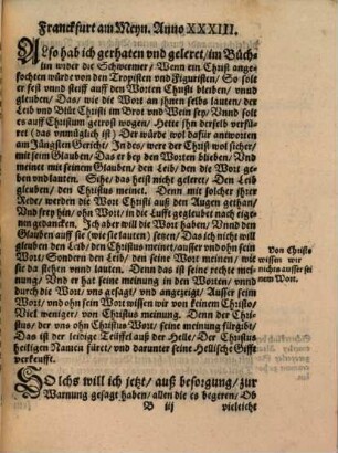 Warnungschrifft Doctor Martin Luthers, an die zu Franckfurt am Meyn, sich für Zwinglischer Lere unnd Lerern zu hüten : Sampt einem Unterricht von der Beicht