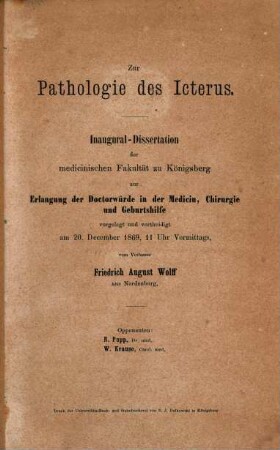 Zur Pathologie des Icterus : Inaug. Diss.