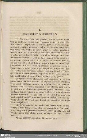 [Characteristica Geometrica. Analysis Geometrica propria. Calculus situs]