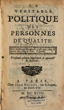 La Véritable politique des Personnes de Qualité