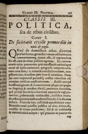Classis III. Politica, seu de rebus civilibus.
