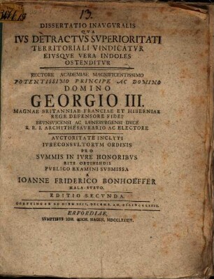 Diss. inaug. qua ius detractus superioritati territoriali vindicatur eiusque vera indoles ostenditur