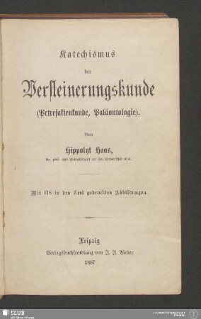 Katechismus der Versteinerungskunde (Petrefaktenkunde, Paläontologie)
