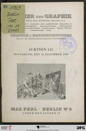 Bücher und Graphik aus dem Besitz eines sächsischen Sammlers u.a. : ... Graphik u. Handzeichnungen des 16. - 20. Jahrhunderts (darunter Porträtstiche) (Katalog Nr. 145)