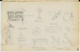 Hochkönigsburg, Orschweiler. Wohnhaus, Reichenweier. Rasthaus, Kaysersberg. St. Georg, Schlettstadt: Details (aus: Skizzen- und Fotoalbum 7)