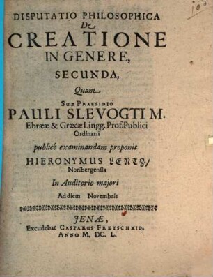 Disp. philos. de creatione in genere, 2