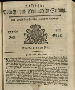 13tes Stueck, Montag den 25ten Maerz 1776