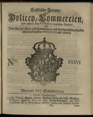 Nro. XXXVI, Montags, den 7. September 1733
