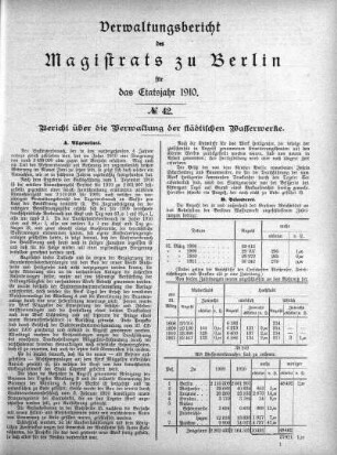 No. 42. Bericht über die Verwaltung der städtischen Wasserwerke