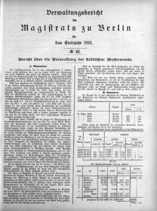 No. 42. Bericht über die Verwaltung der städtischen Wasserwerke