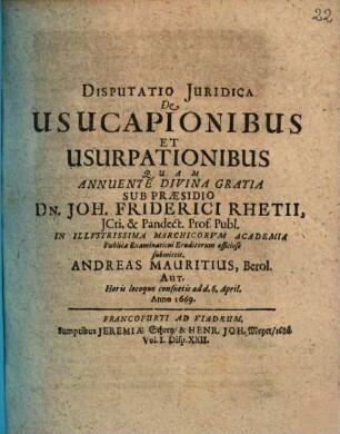 Disp. iur. de usucapionibus et usurpationibus