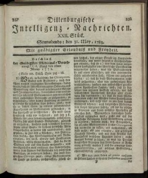 XXII. Stück. Sonnabends: den 31. May, 1783.