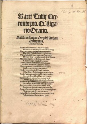 Marci Tullij Ciceronis pro Q. Ligario Oratio