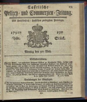 19tes Stueck, Montag den 9ten May. 1791
