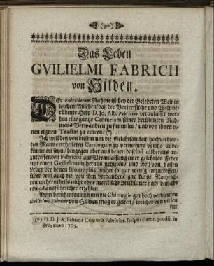 Das Leben Guilielmi Fabricii von Hilden.
