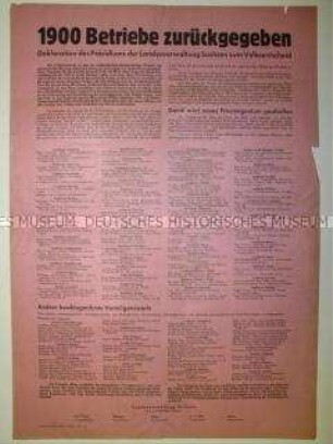 Maueranschlag mit Deklaration der Landesverwaltung Sachsen zum Volksentscheid 1946