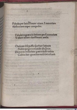 Fabulae : Mit Widmungsbrief an Pollio Gerus Vadius von Domitius Palladius und des Autors an Octavianus Ubaldinus. Mit Widmungsgedichten an den Autor von Domitius Palladius, Petrus Paulus Phantinus und Johannes Antracinus