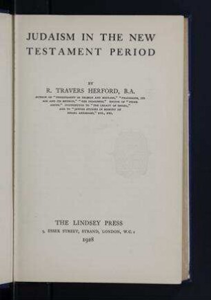 Judaism in the New Testament period / by R. Travers Herford
