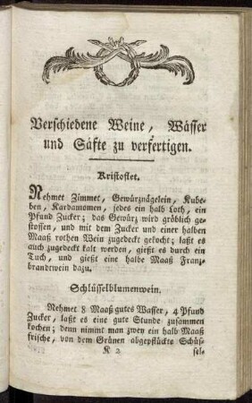Verschiedene Weine, Wässer und Säfte zu verfertigen.