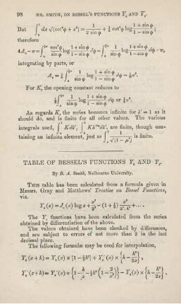 Table of Bessel's functions Y° and Y1