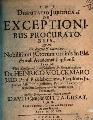Disp. iur. de exceptionibus procuratoriis