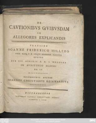 De Cavtionibvs Qvibvsdam In Allegoriis Explicandis