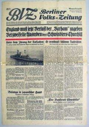 Berliner Volks-Zeitung zum Seekrieg gegen England