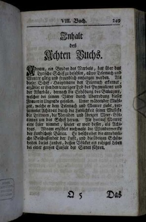 Inhalt des Achten Buchs. - Das Achte Buch.