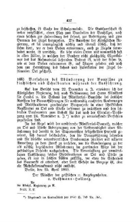 Verfahren bei Abänderung der Baupläne zu kirchlichen und Schulbauten während der Ausführung : [V. Elementarschulwesen]