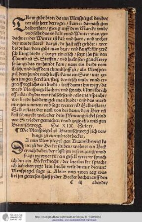 Die XIX. History Wie Vlenspiegel zu Braunschweyg sich verdingt zu einem brodtbecker