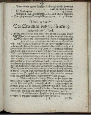 Titul. XXXIV. Von Execution und Vollstreckung gesprochener Urtheil