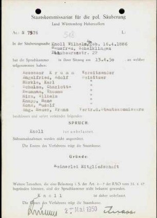 Knoll, Wilhelmine