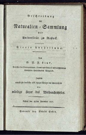 Abth. 4: Beschreibung der Naturalien-Sammlung der Universitaet zu Rostock. Abth. 4