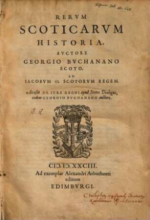 Rervm Scoticarvm Historia : Ad exemplar Alexandri Arbuthneti editum