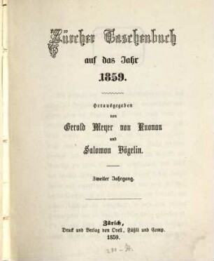 Zürcher Taschenbuch .... 1859, 1859 = Jg. 2