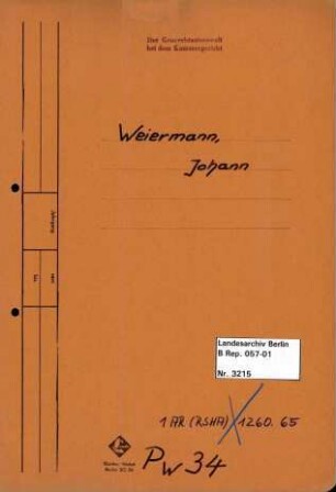 Personenheft Johann Weiermann (*01.04.1892), Kriminalobersekretär