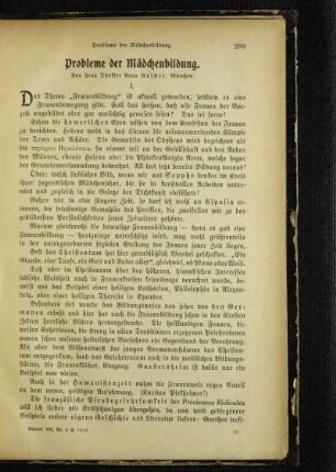 Probleme der Mädchenbildung