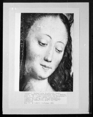 Sankt Lukas-Altar des Maleramtes — Altar in geschlossenem Zustand — Linker Altarflügel, Außenseite: Madonna