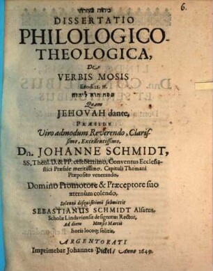 ... Dissertatio philologico-theologica de verbis Mosis, Exod. 12. 11. ...