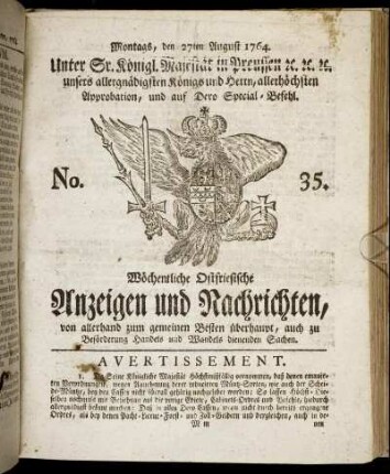 No. 35. Montags, den 27ten August 1764.
